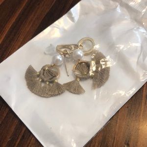 Gold, Pearl and Brown Drop Tassel Earrings